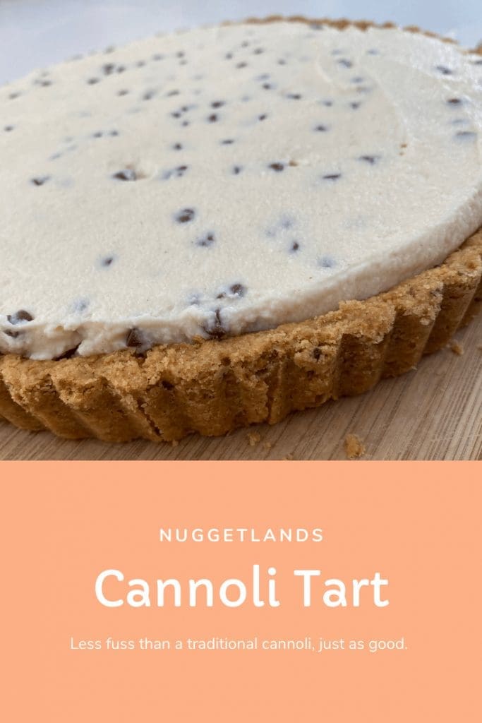 Cannoli Tart with chocolate ganache and pistachio crust.